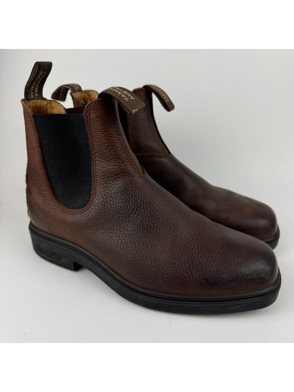 Blundstone Brown Pebbled Leather Chelsea Boots Chisel Toe Men's 7.5 AU 8.5 US